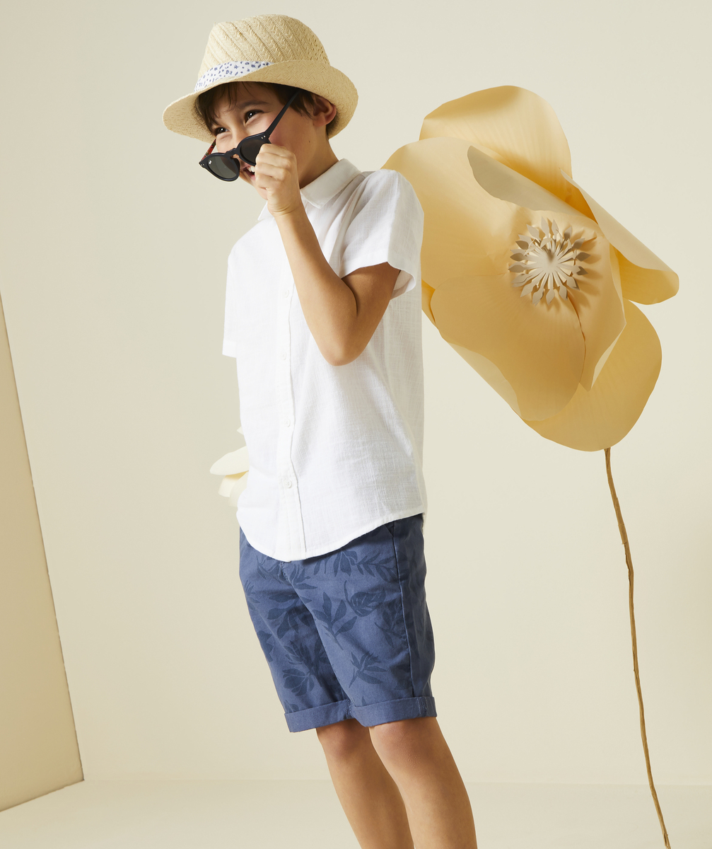 Bermuda chino garçon bleu marine avec imprimé feuilles - 10 A