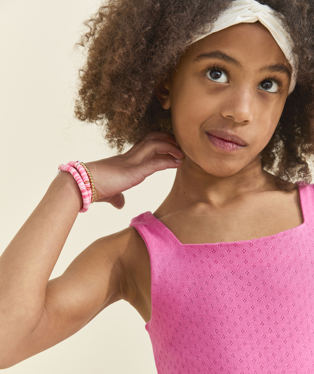 Débardeur fille en coton bio et tricot ajouré rose avec noeud - 5 A