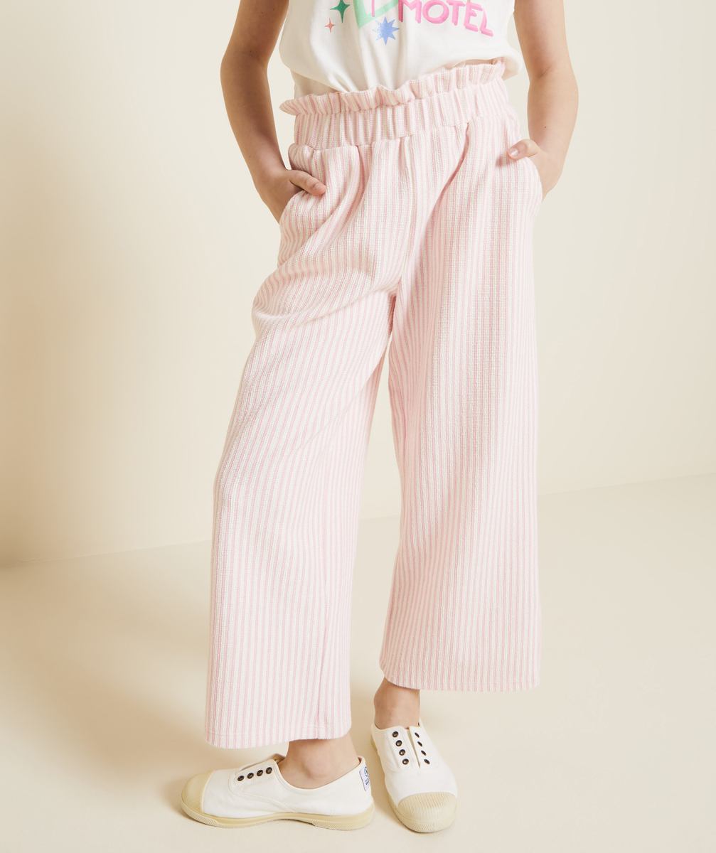 Pantalon large fille en fibre recyclées rayé rose pâle et blanc - 8 A