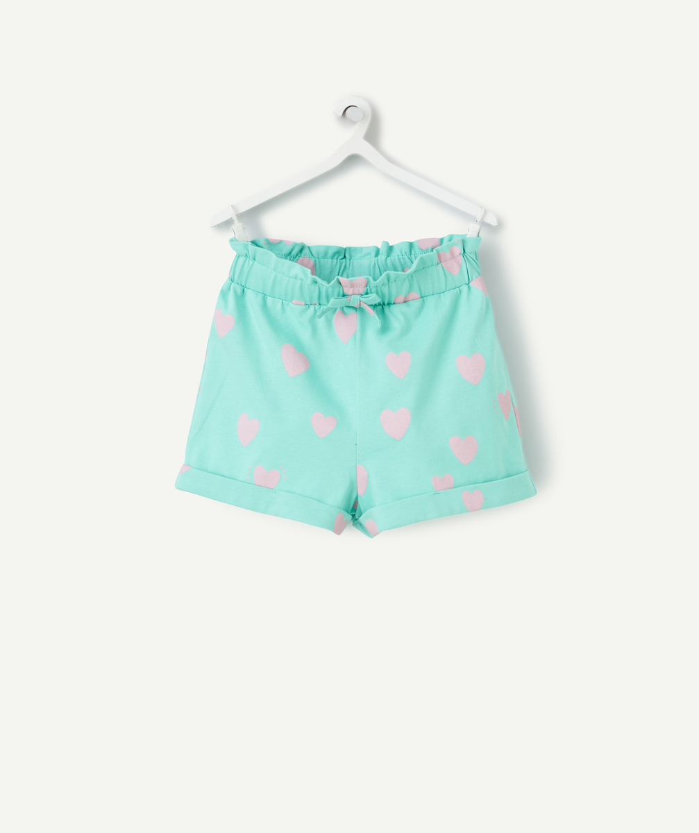 Short bébé fille en coton biologique vert et imprimé avec coeurs roses - 6 M