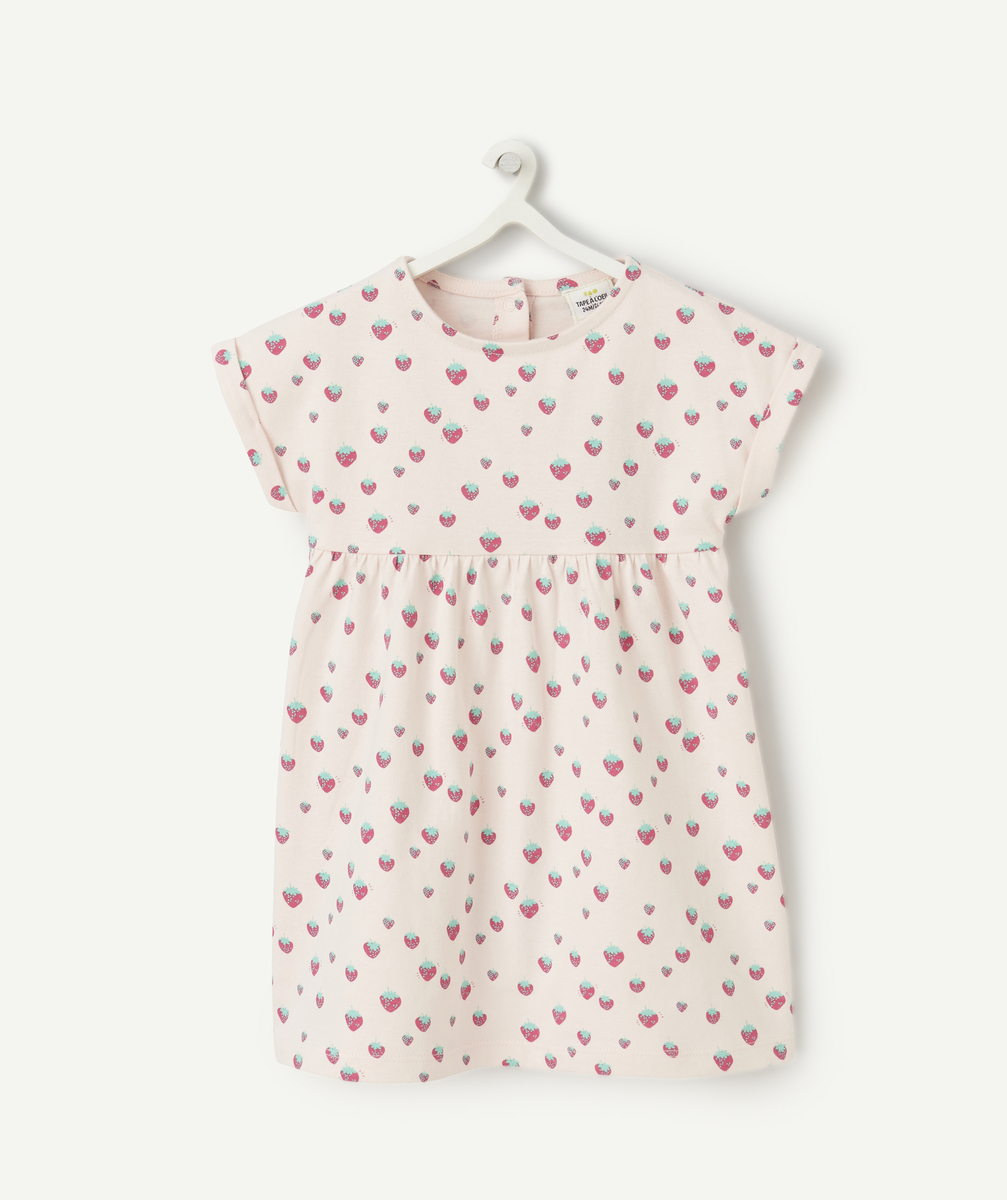 Robe en maille bébé fille en coton bio rose imprimé fraises - 1 M