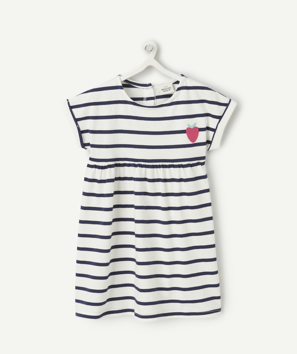 Robe en maille bébé fille en coton bio à rayures bleues - 3 M