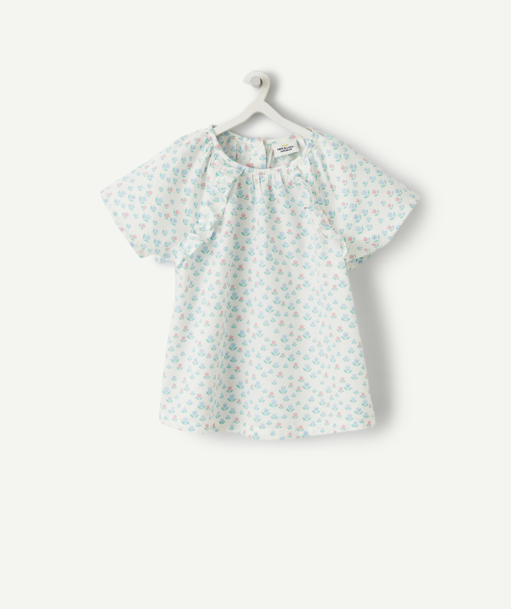 Blouse manches courtes bébé fille en coton imprimé fleuri rose et bleu - 18 M