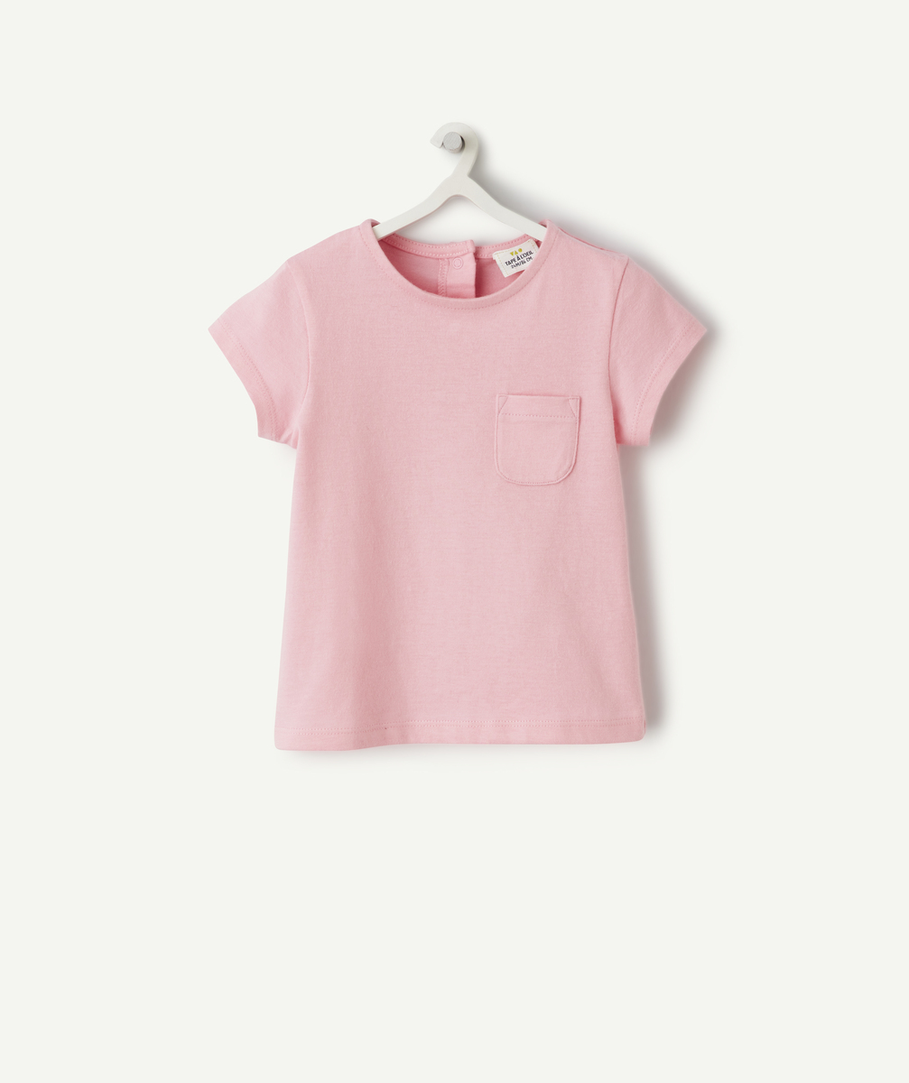 T-shirt manches courtes bébé en coton biologique rose avec poche - 18 M