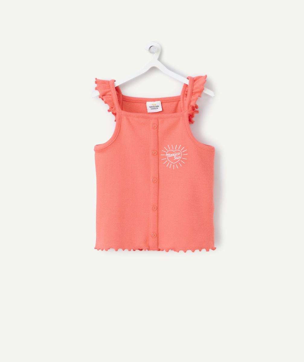 T-shirt bébé fille en coton bio sans manches couleur corail - 18 M
