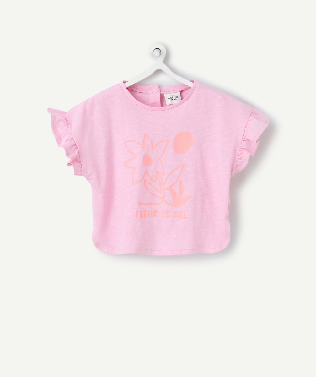 T-shirt manches courtes bébé fille en coton bio rose motif corail fleur - 6 M