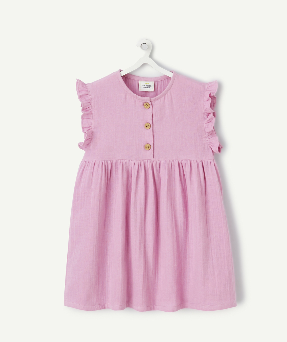 Robe bébé fille en gaze de coton rose avec volants - 24 M