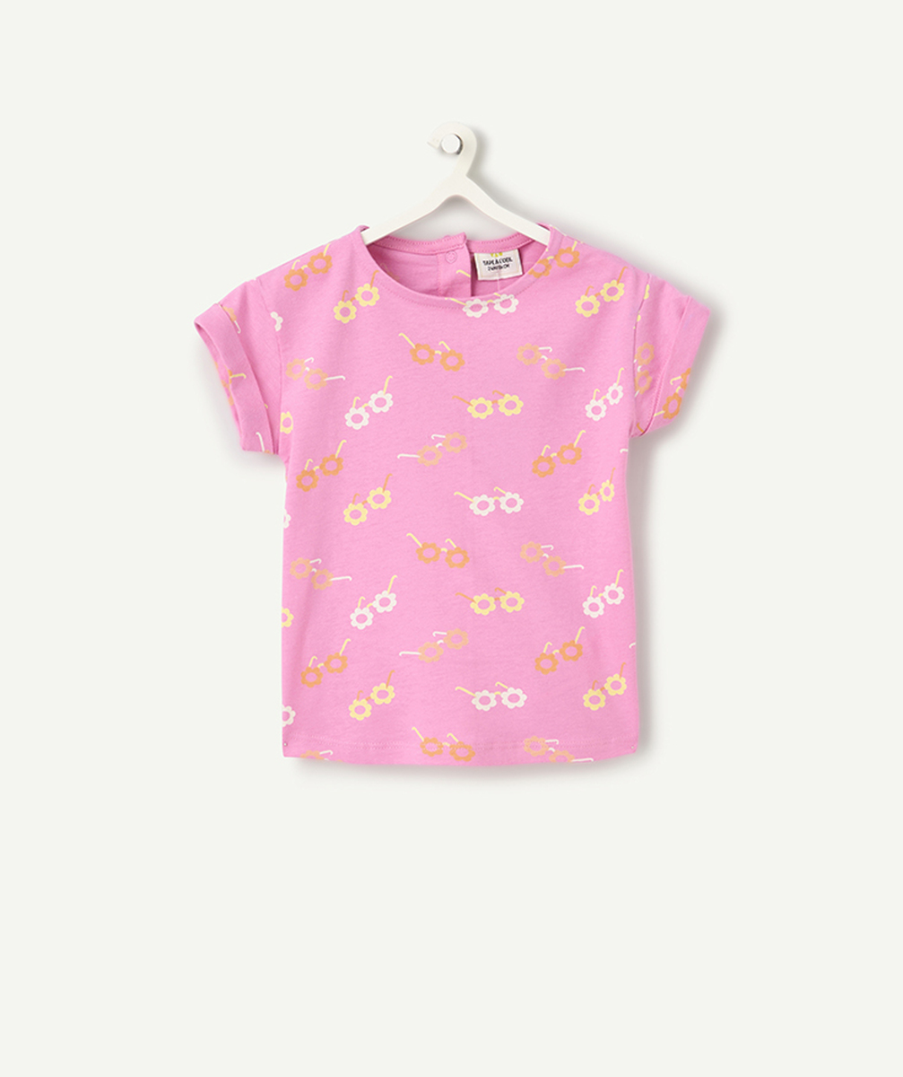 T-shirt manches courtes bébé fille en coton bio anti-uv rose imprimé fleuris - 6 M