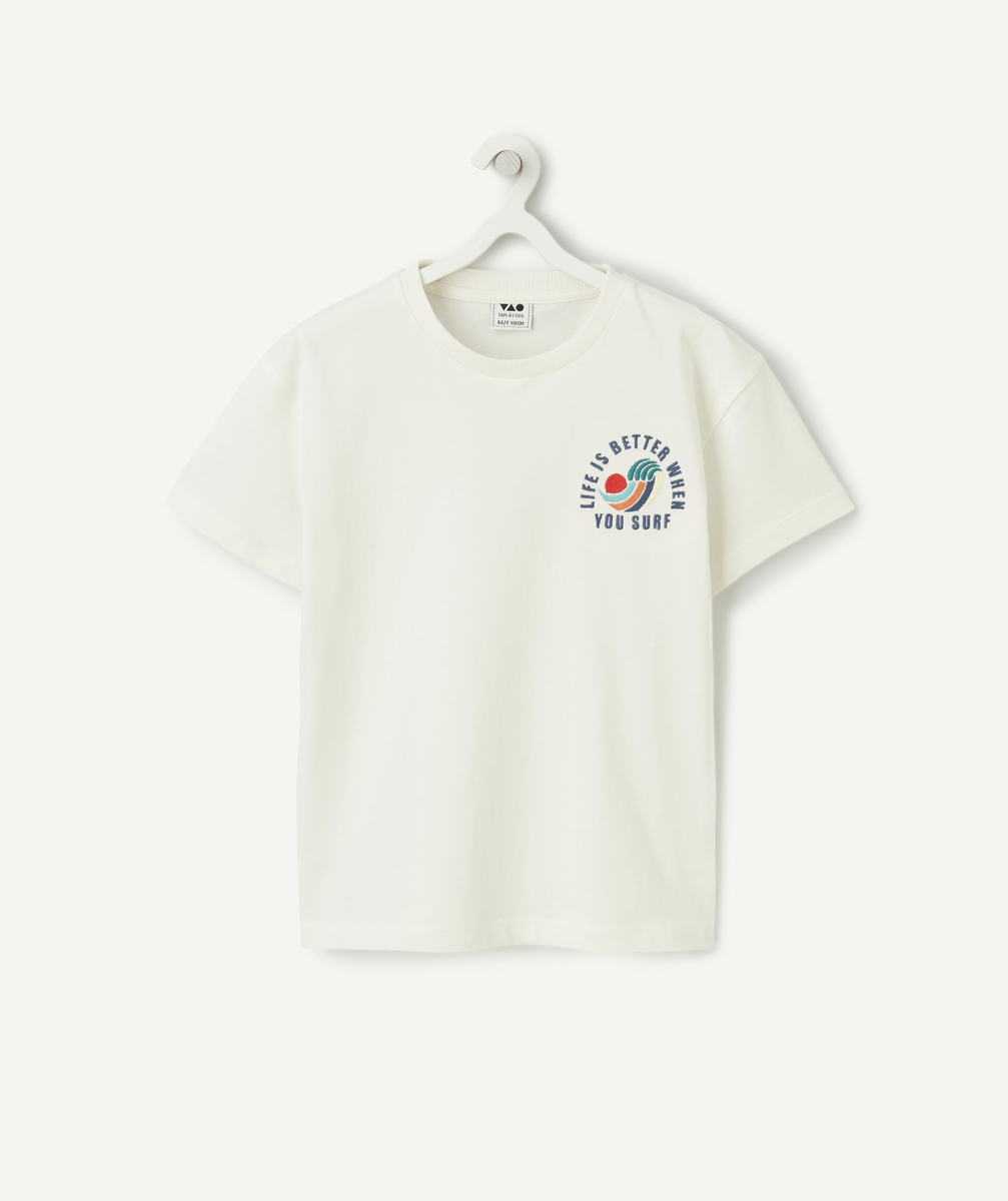 T-shirt manches courtes garçon en coton bio blanc thème surf - 6 A