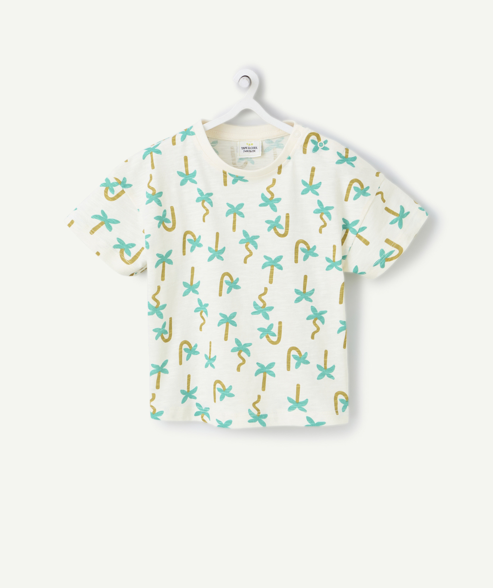 T-shirt manches courtes bébé garçon en coton bio écru imprimé palmier - 9 M