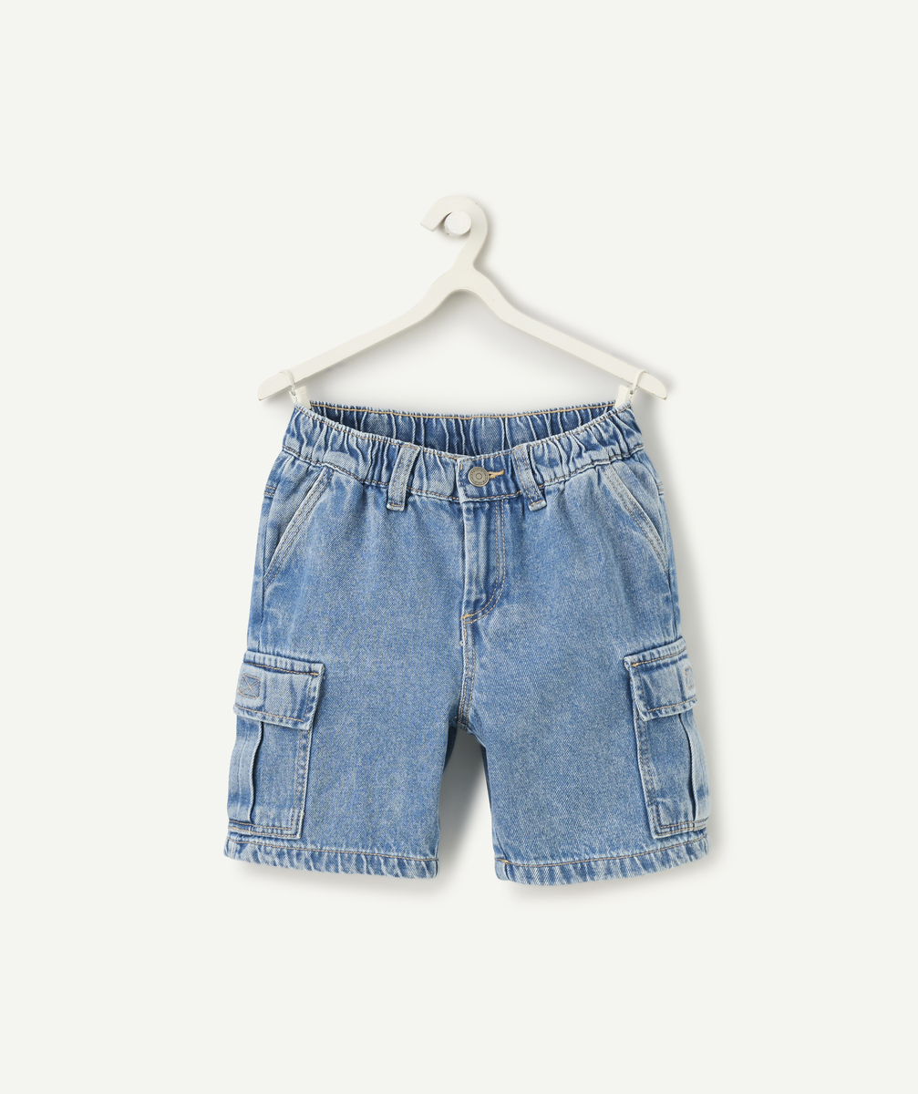 Bermuda cargo garçon en denim low impact bleu délavé - 10 A