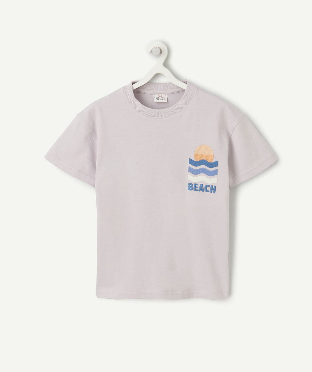 T-shirt garçon en coton bio violet broderies thème beach - 5 A