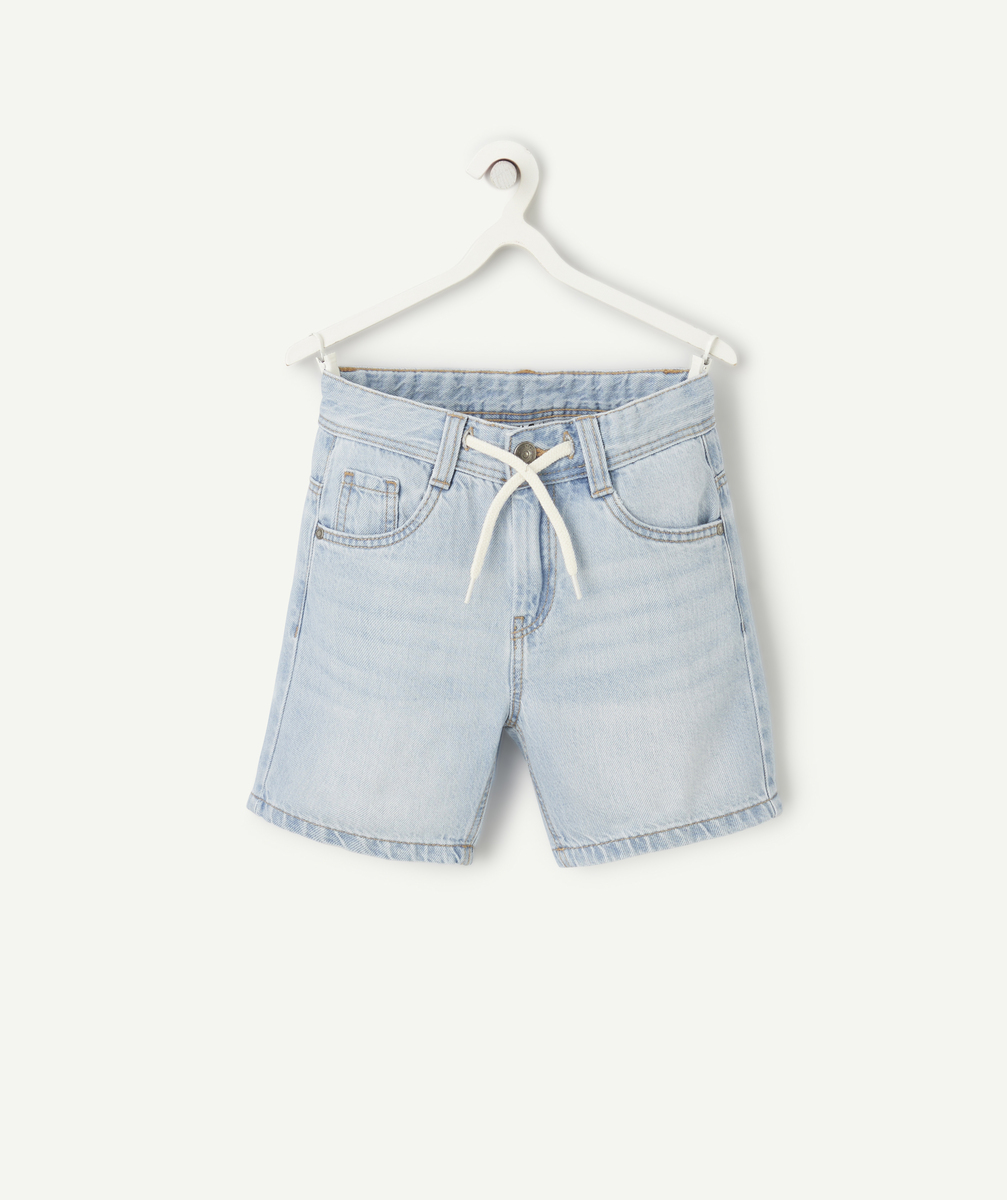 Bermuda droit garçon en denim bleu low impact ciel avec cordons - 6 A