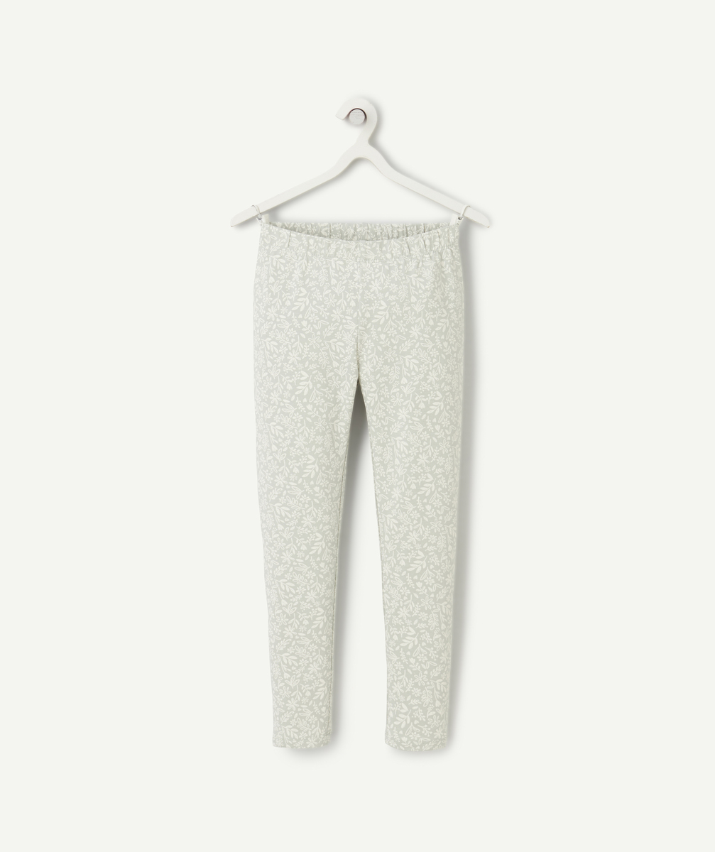 Legging fille en coton bio gris avec imprimé à fleurs écru - 9 A