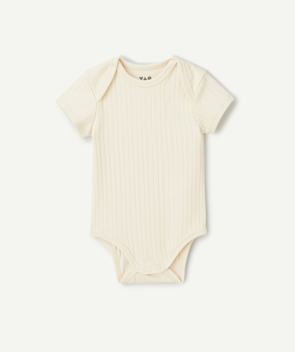 Body manches courtes bébé côtelé écru avec message mini nous - 9 M