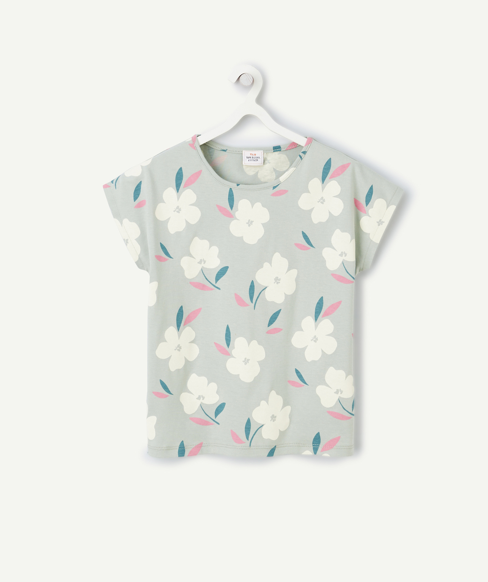 T-shirt fille en coton bio vert imprimé à fleurs - 6 A