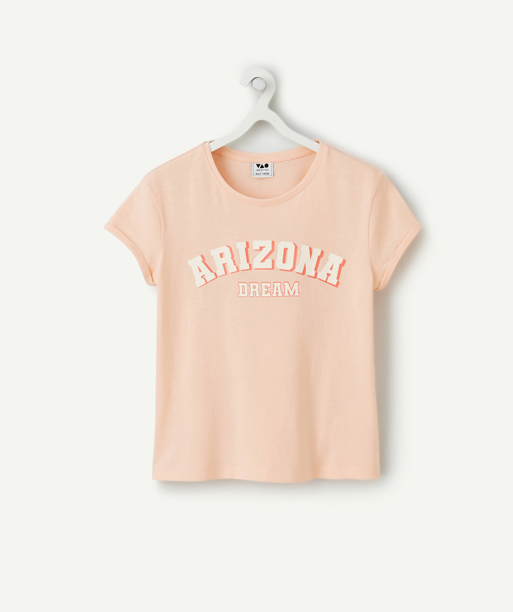 T-shirt manches courtes fille en coton bio rose message arizona - 4 A