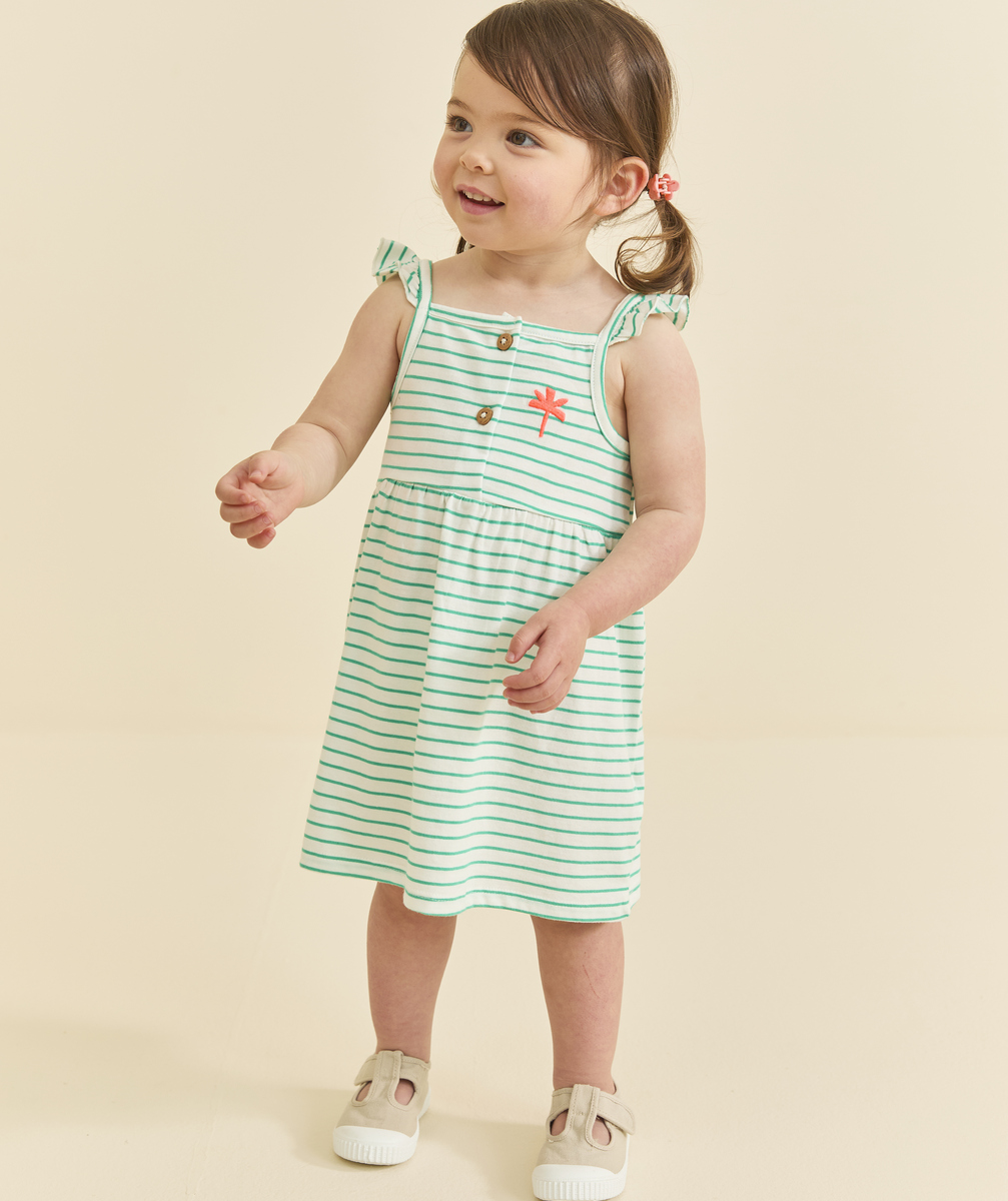 Robe à bretelles bébé fille en coton bio rayé vert et blanc - 18 M