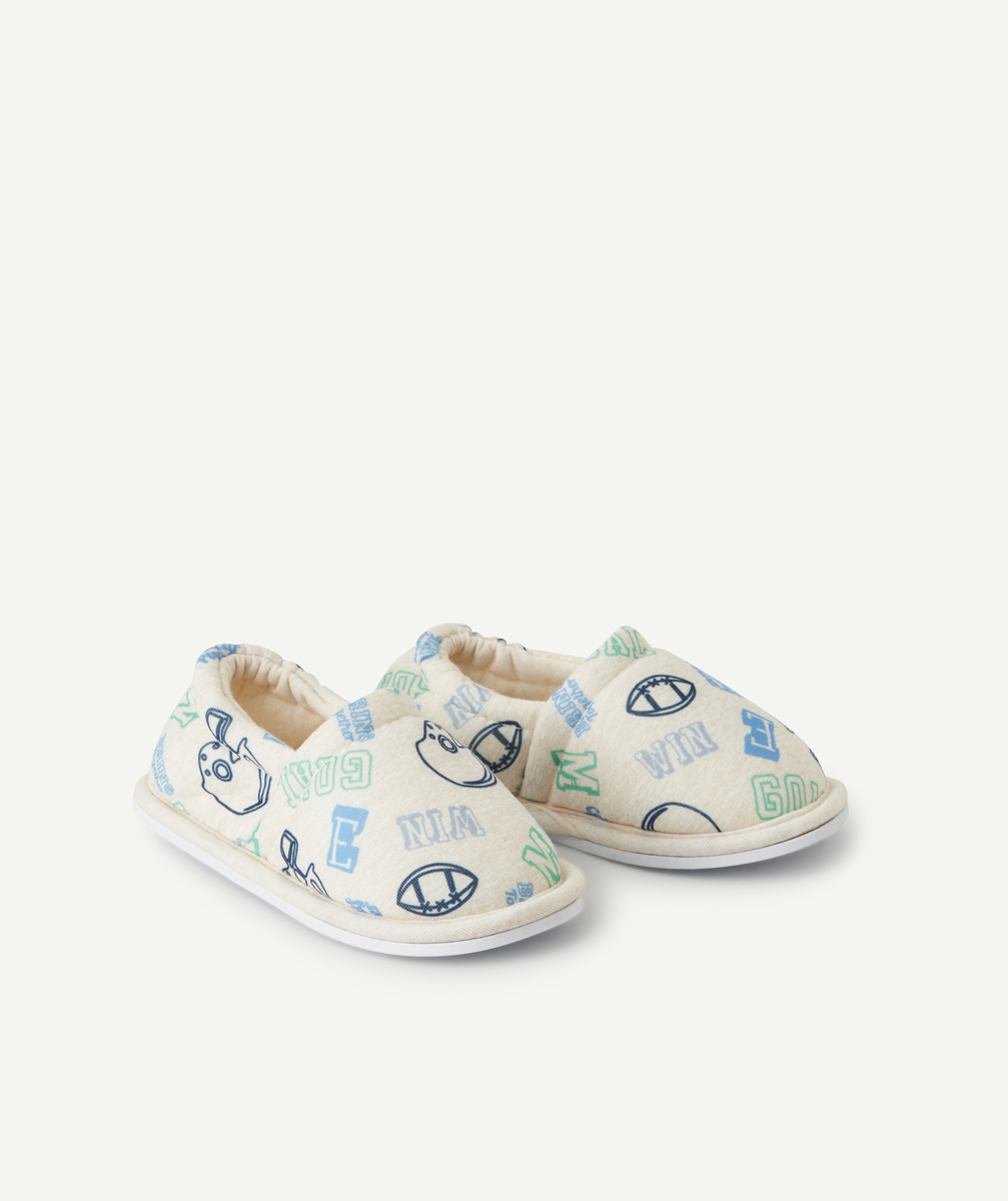 Chaussons garçon écru chiné imprimé thème rudby - 38-39