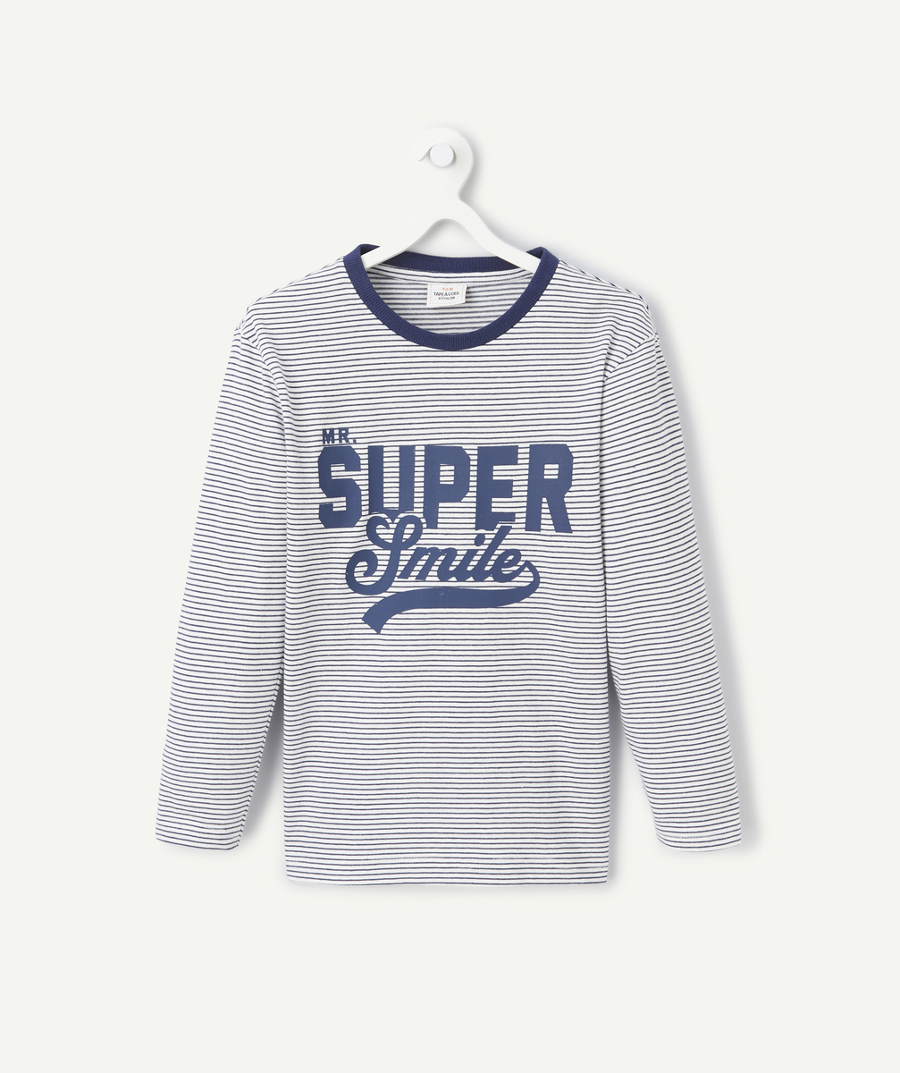 T-shirt manches longues garçon en coton bio rayé bleu - 6 A