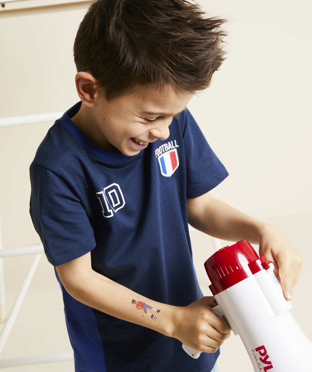 T-shirt bleu marine garçon en coton bio thème foot - 8 A