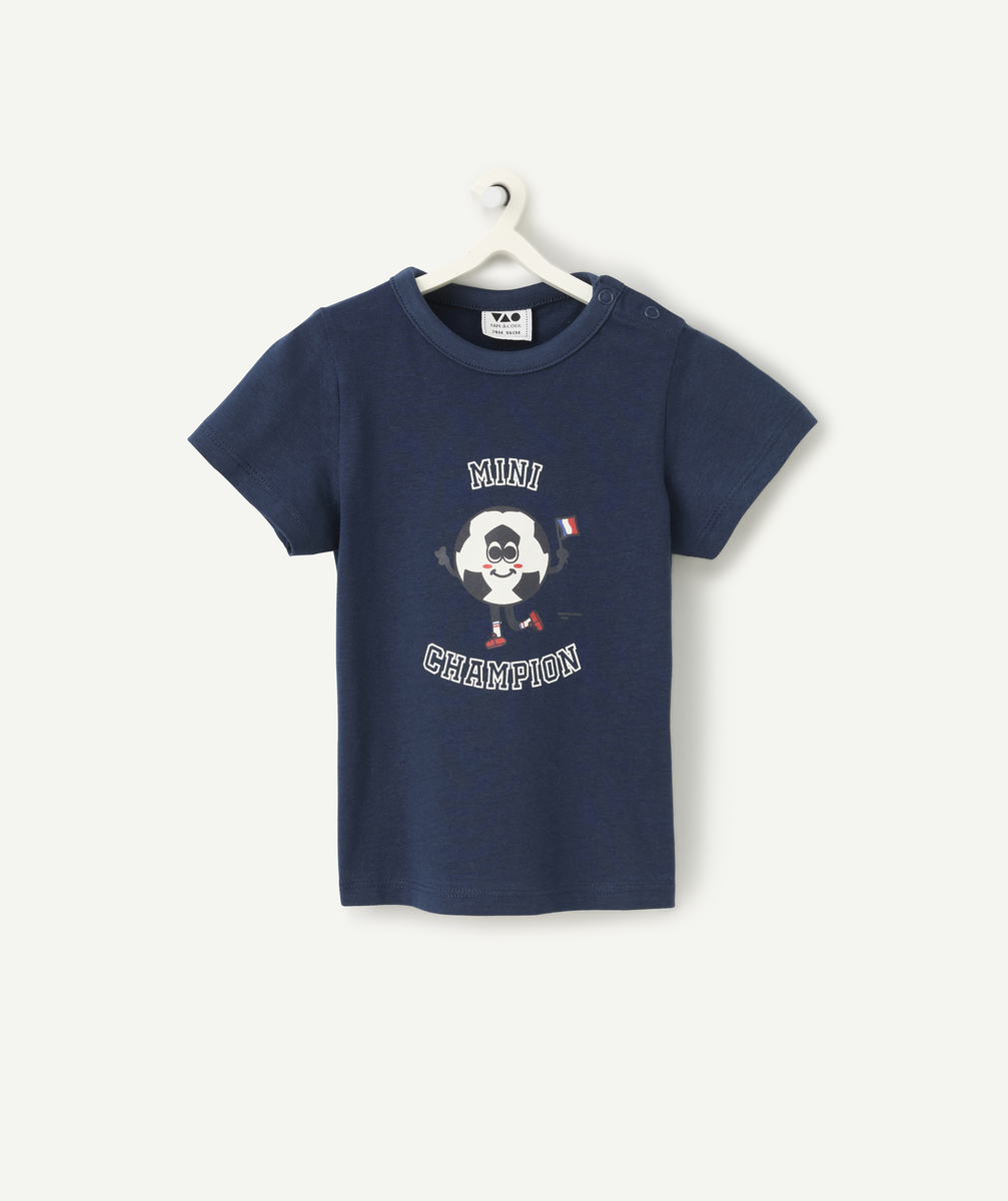T-shirt bleu marine bébé garçon en coton bio thème foot - 9 M