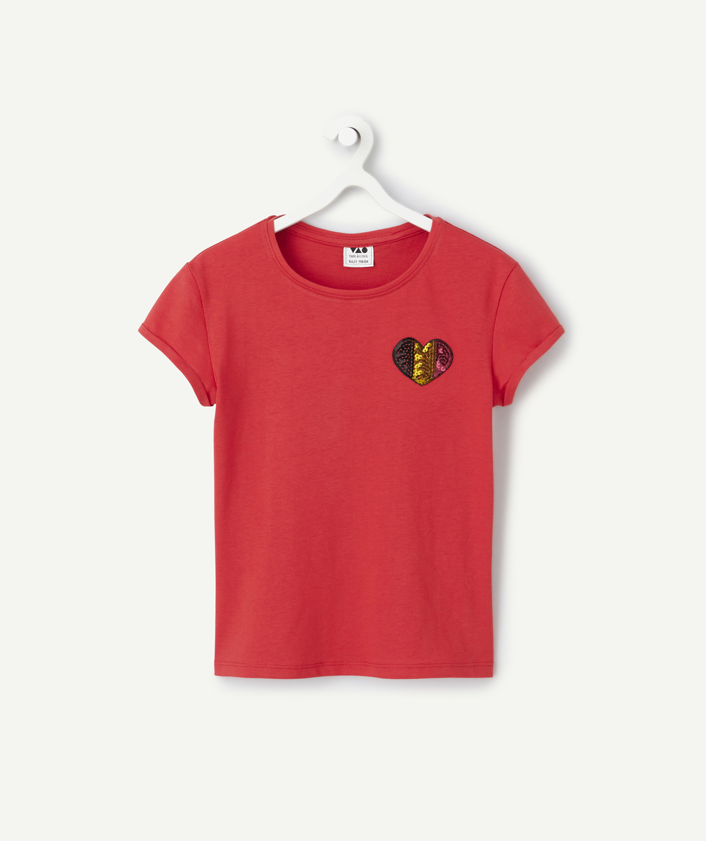 T-shirt rouge fille en coton bio thème foot - 5 A