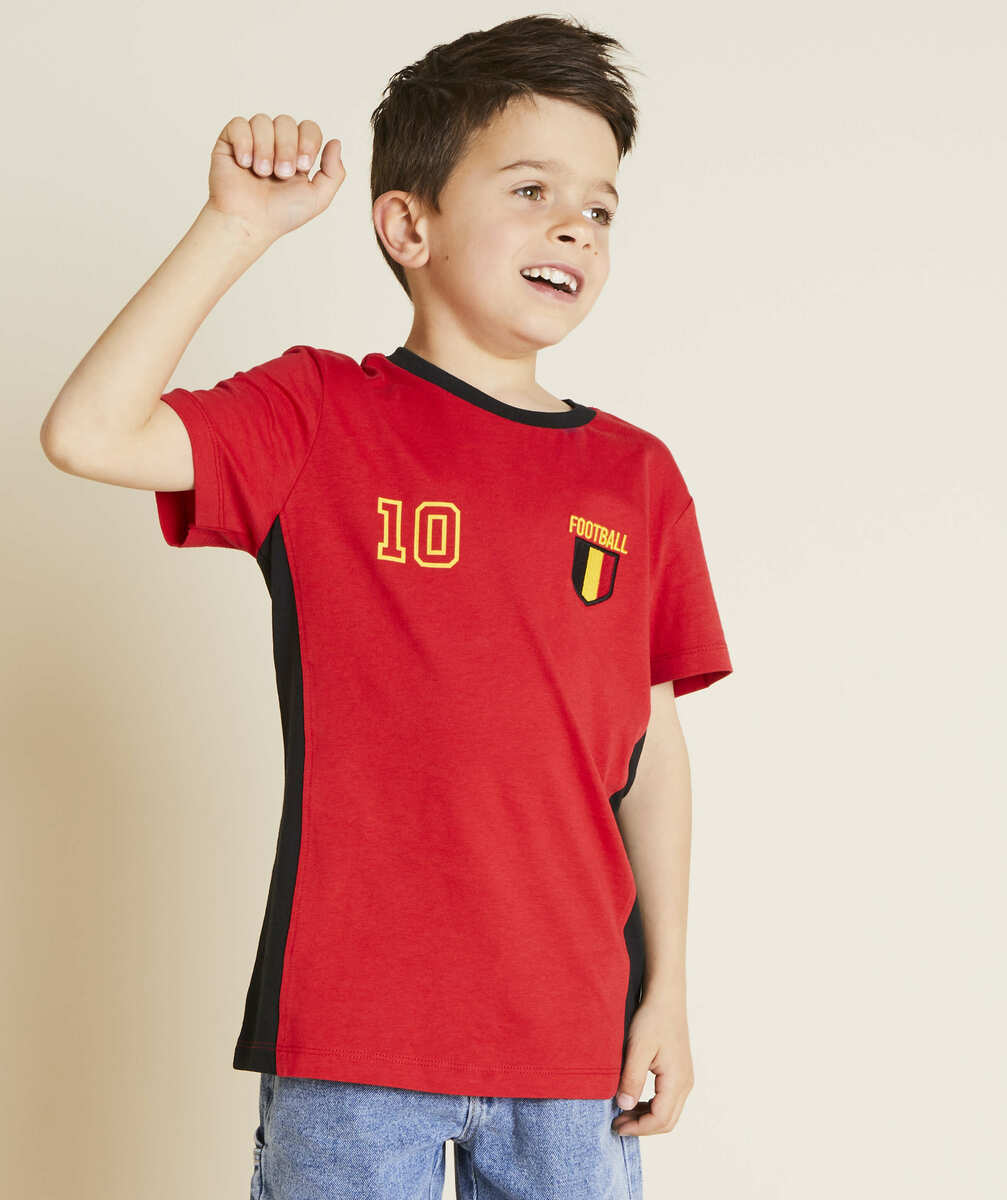 T-shirt rouge garçon en coton bio thème foot - 12 A