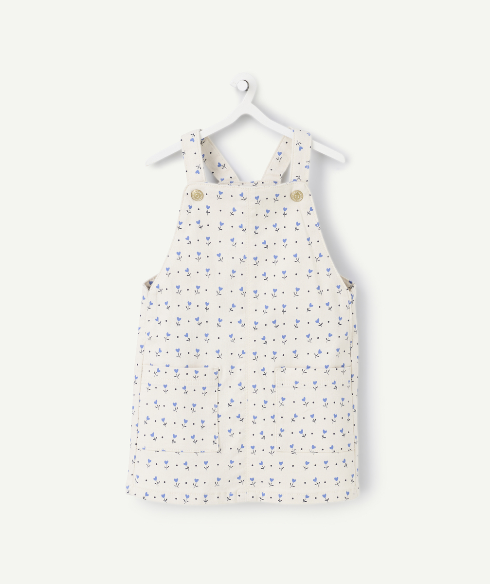 robe salopette bébé fille en fibres recyclées écru avec petites fleurs bleu - 36 m