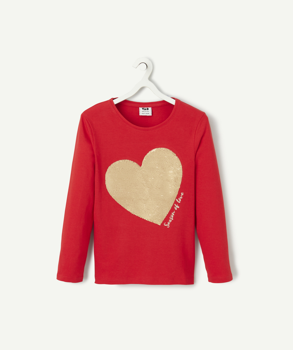T-shirt fille manches longues en coton bio rouge réversible - 5 A