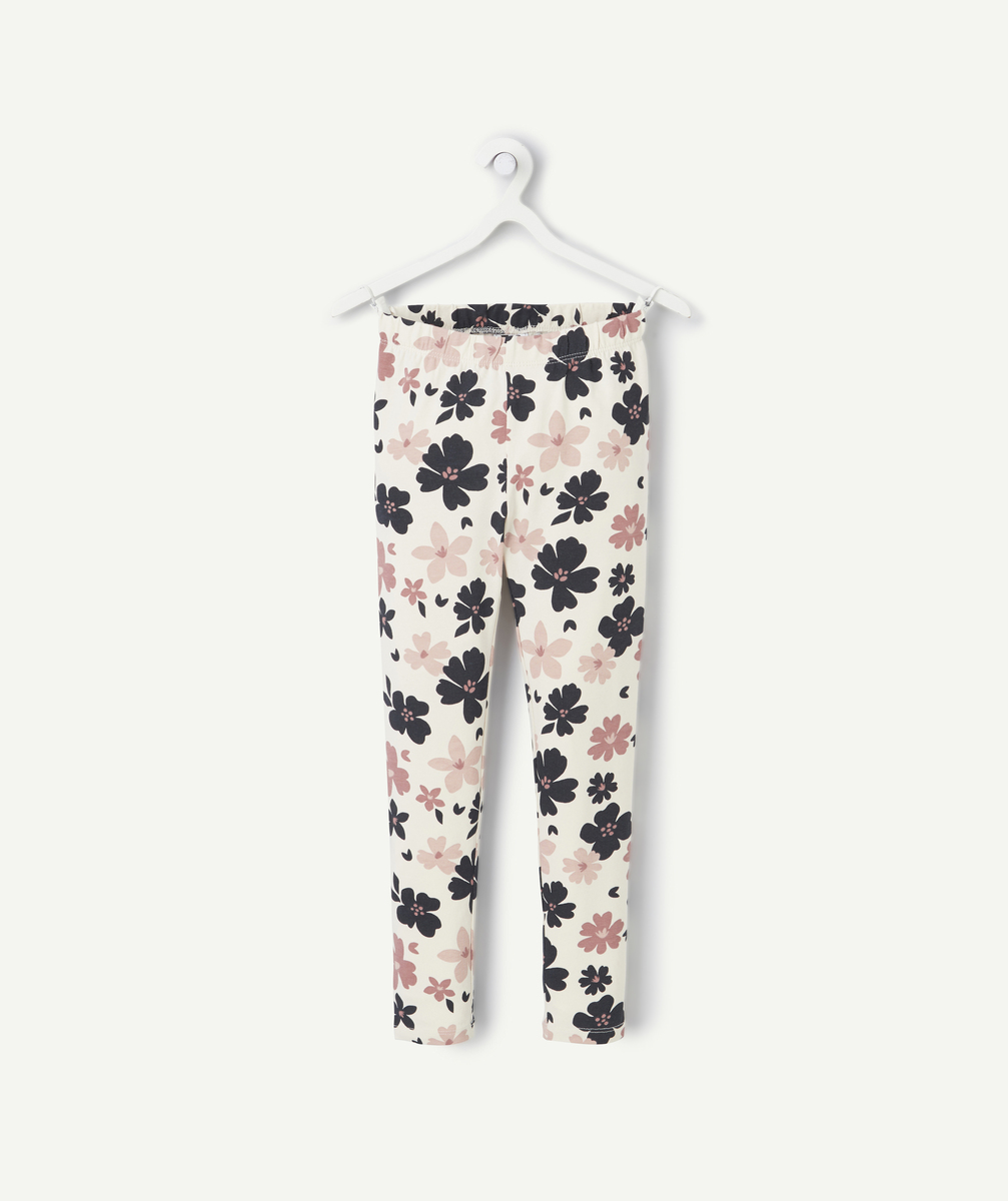 Legging fille en coton bio imprimé fleuri rose et bleu - 5 A