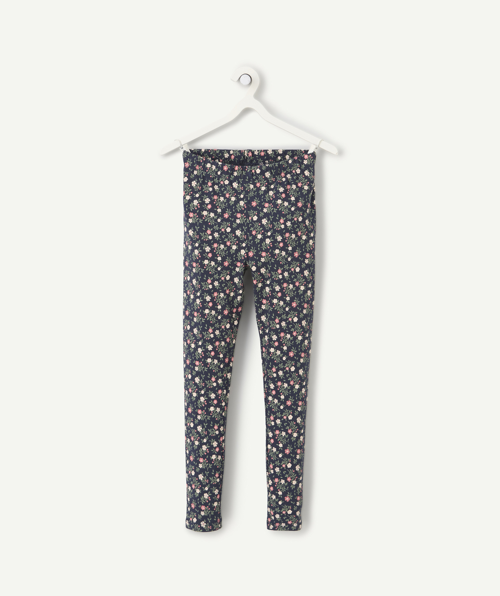 Legging fille en coton bio bleu marine imprimé à fleurs - 4 A