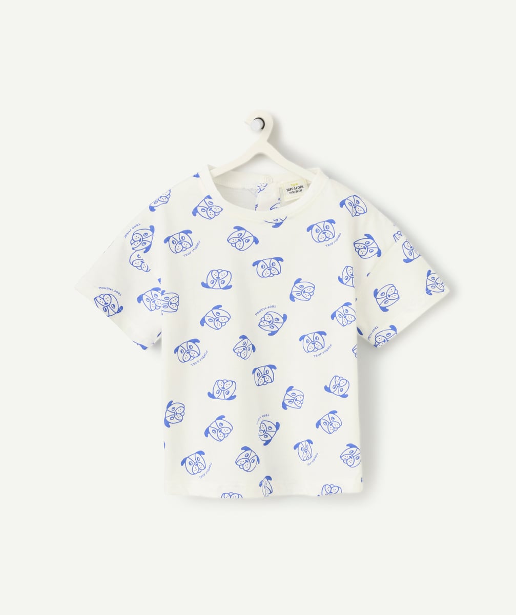 T-shirt manches courtes bébé garçon en coton bio blanc imprimé tête de chiens - 12 M