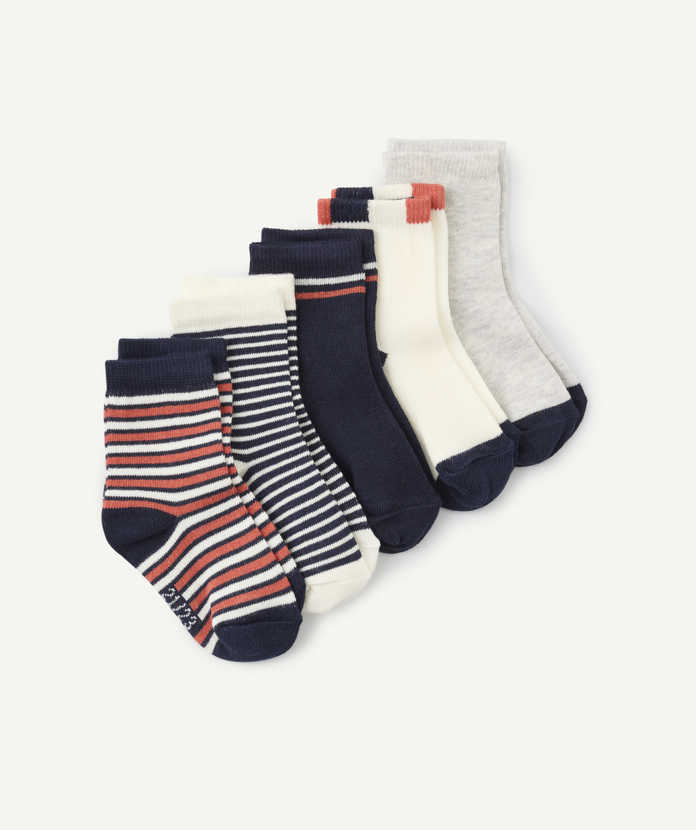 Lot de 5 paires de chaussettes bébé garçon unies et rayées - 18-20