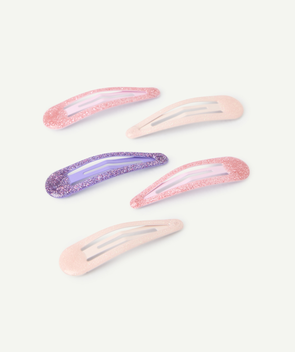 Lot de 5 barrettes fille rose et violet pailleté - TU