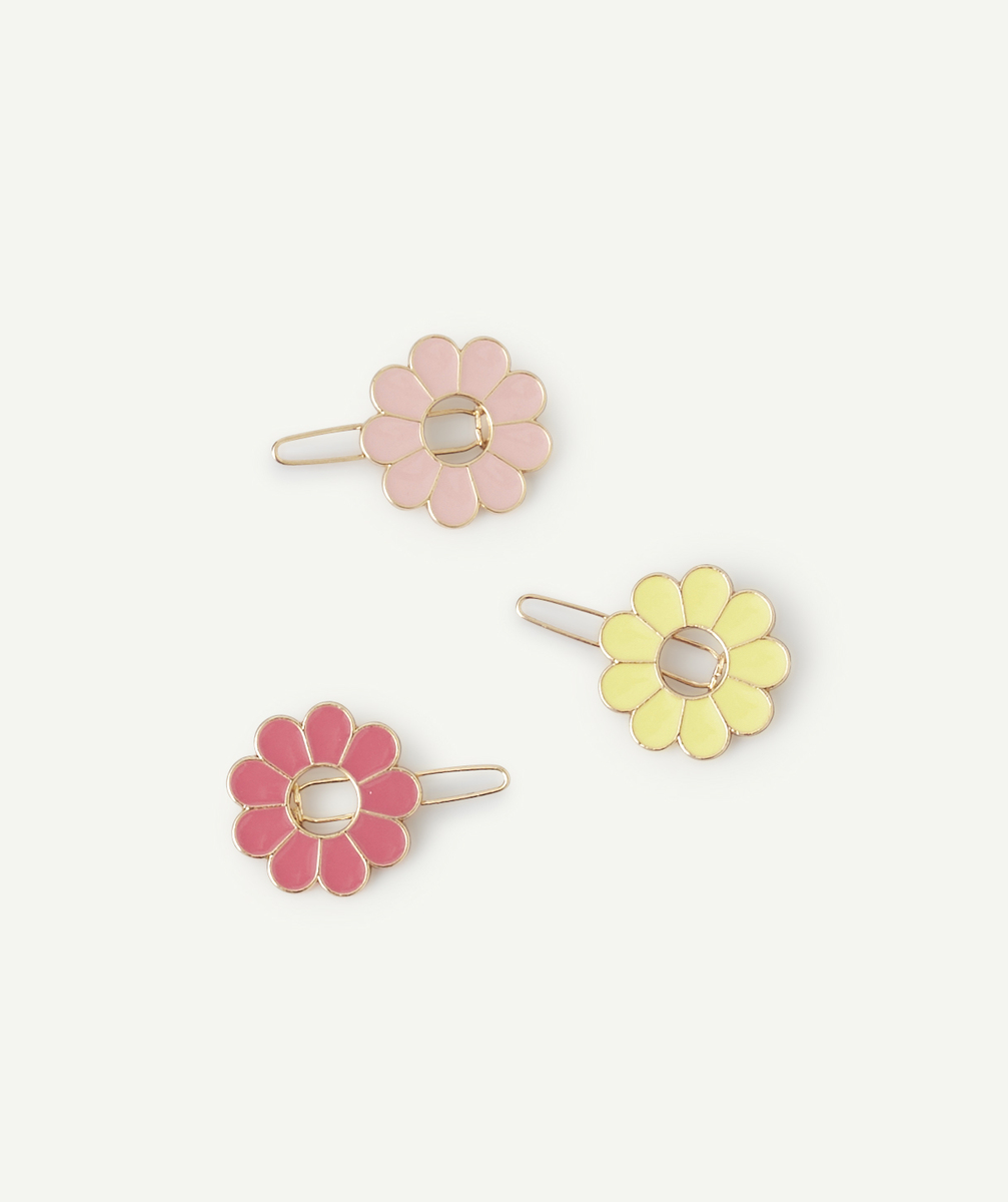 Lot de 3 barrettes fille avec fleurs jaune et rose - TU