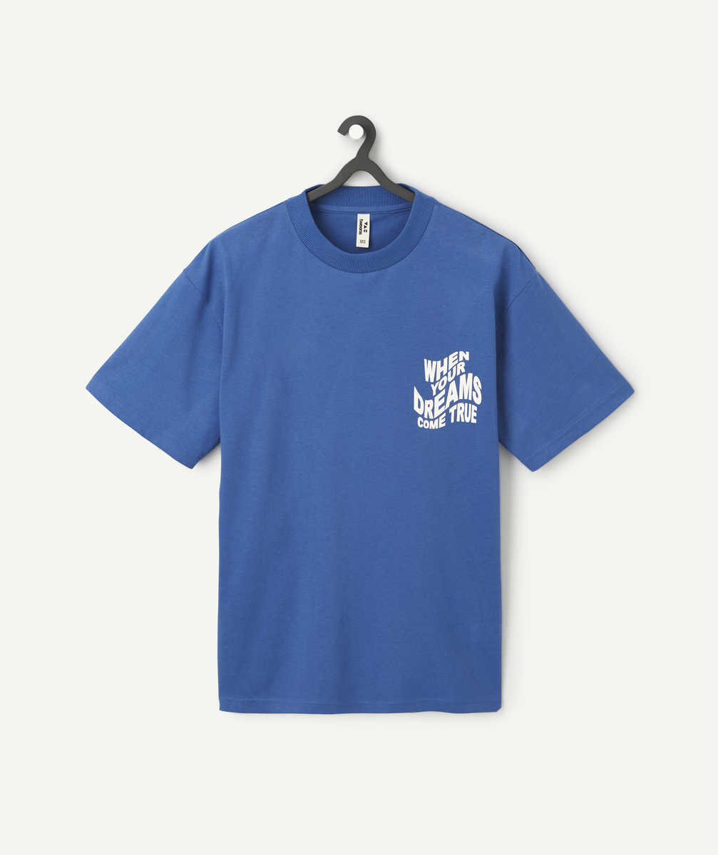 T-shirt manches courtes garçon en coton bio bleu roi avec message rêve - S