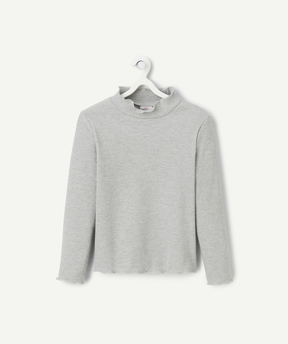 Sous-pull fille gris côtelé et pailleté avec festons - 8 A