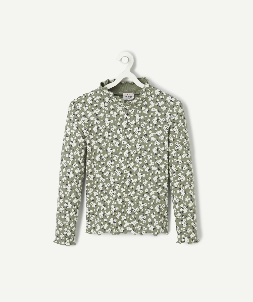 Sous-pull fille en coton bio vert imprimé fleuri - 6 A