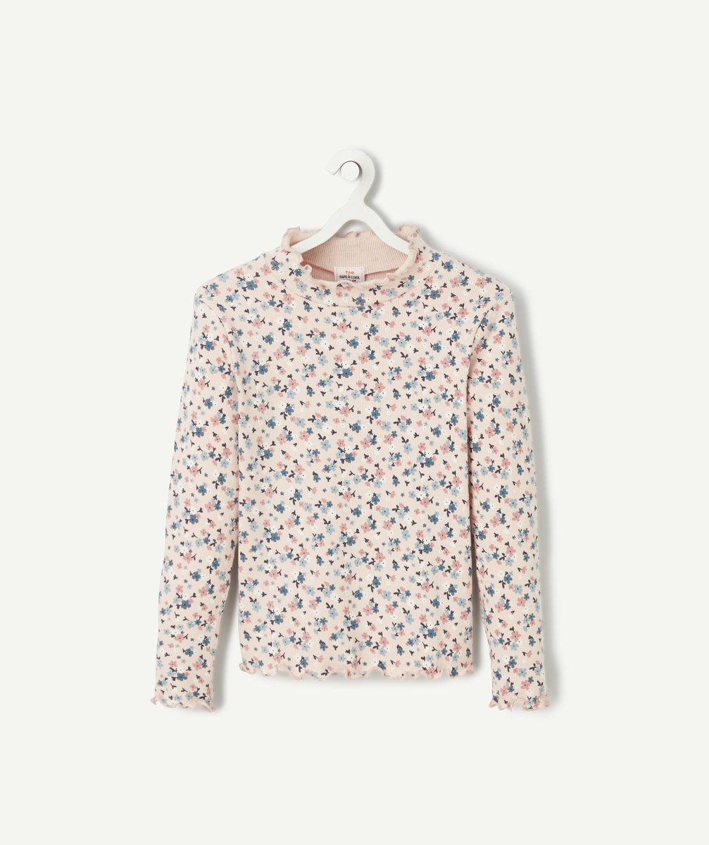 Sous-pull fille en coton bio imprimé fleuri côtelé - 5 A