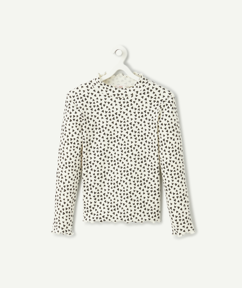 Sous-pull fille en coton bio blanc imprimé coeur noir - 6 A