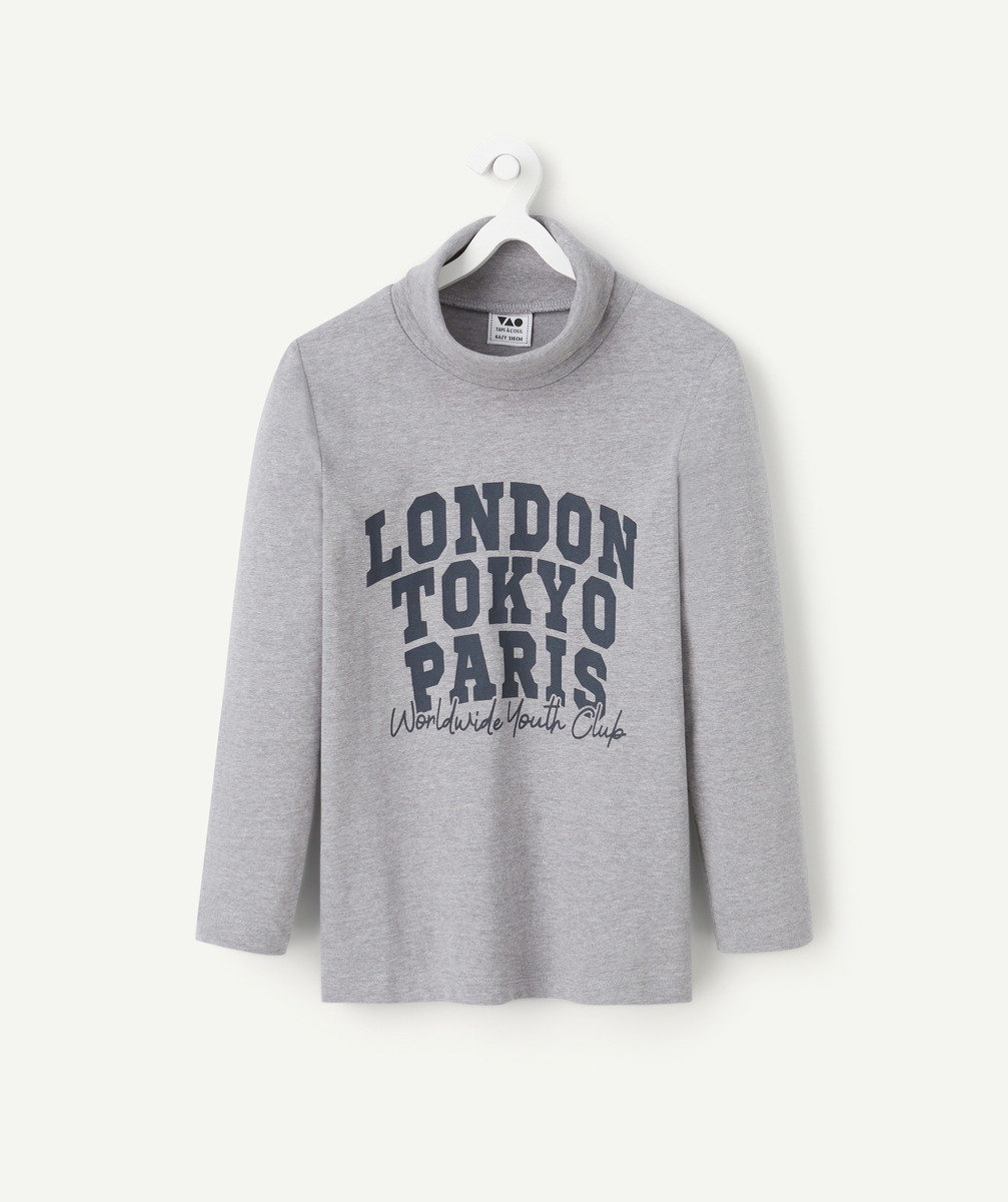 Sous-pull garçon en fibres recyclées gris avec écritures - 4 A