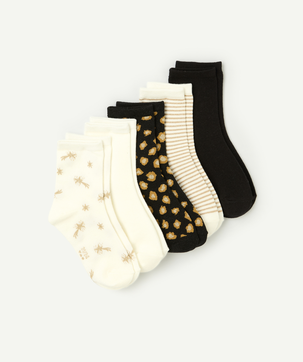 Lot de 5 paires de chaussettes fille blanc et noir détails à paillettes - 31-34