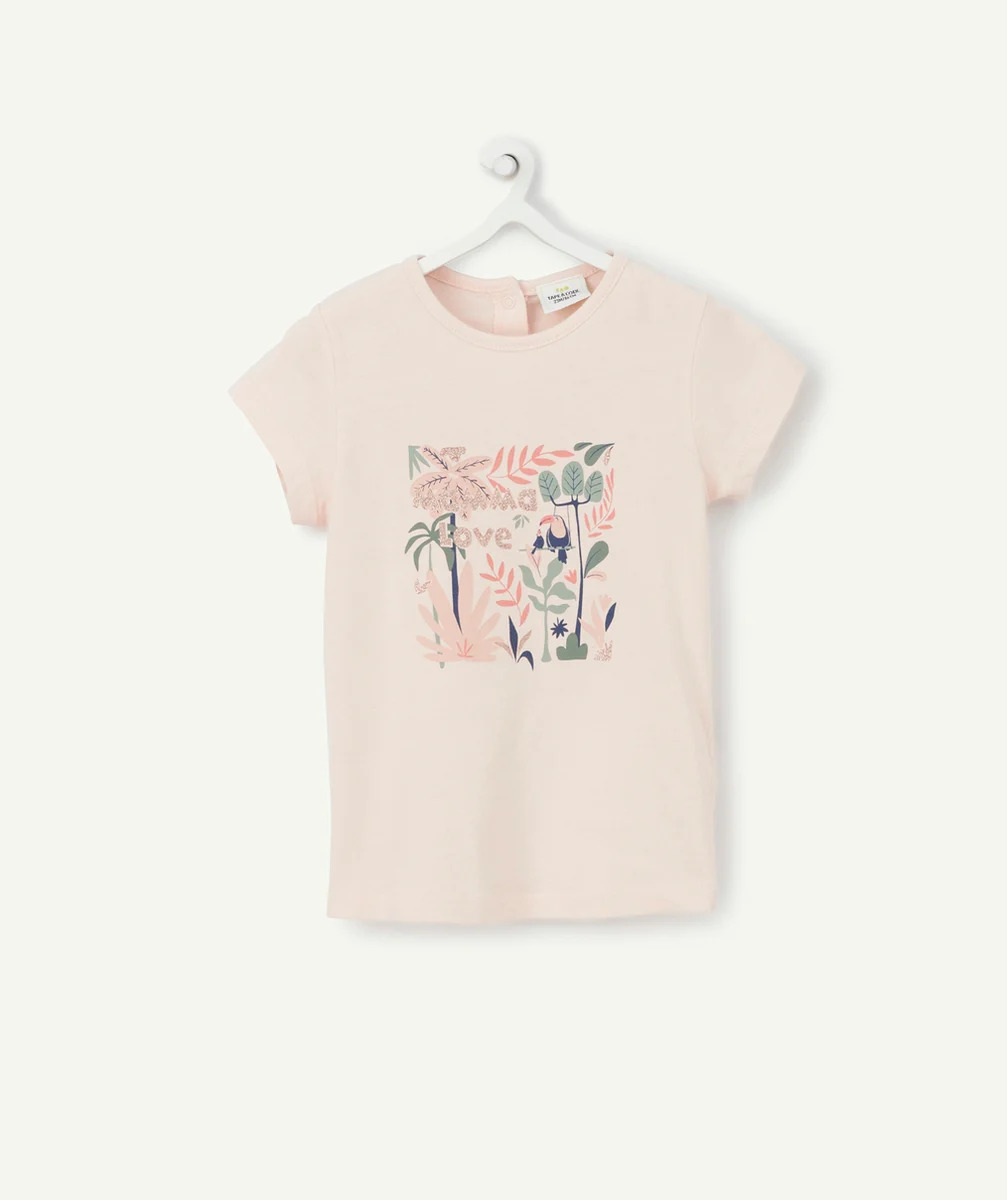 T-shirt bébé fille en coton bio rose avec imprimé floral - 24 M