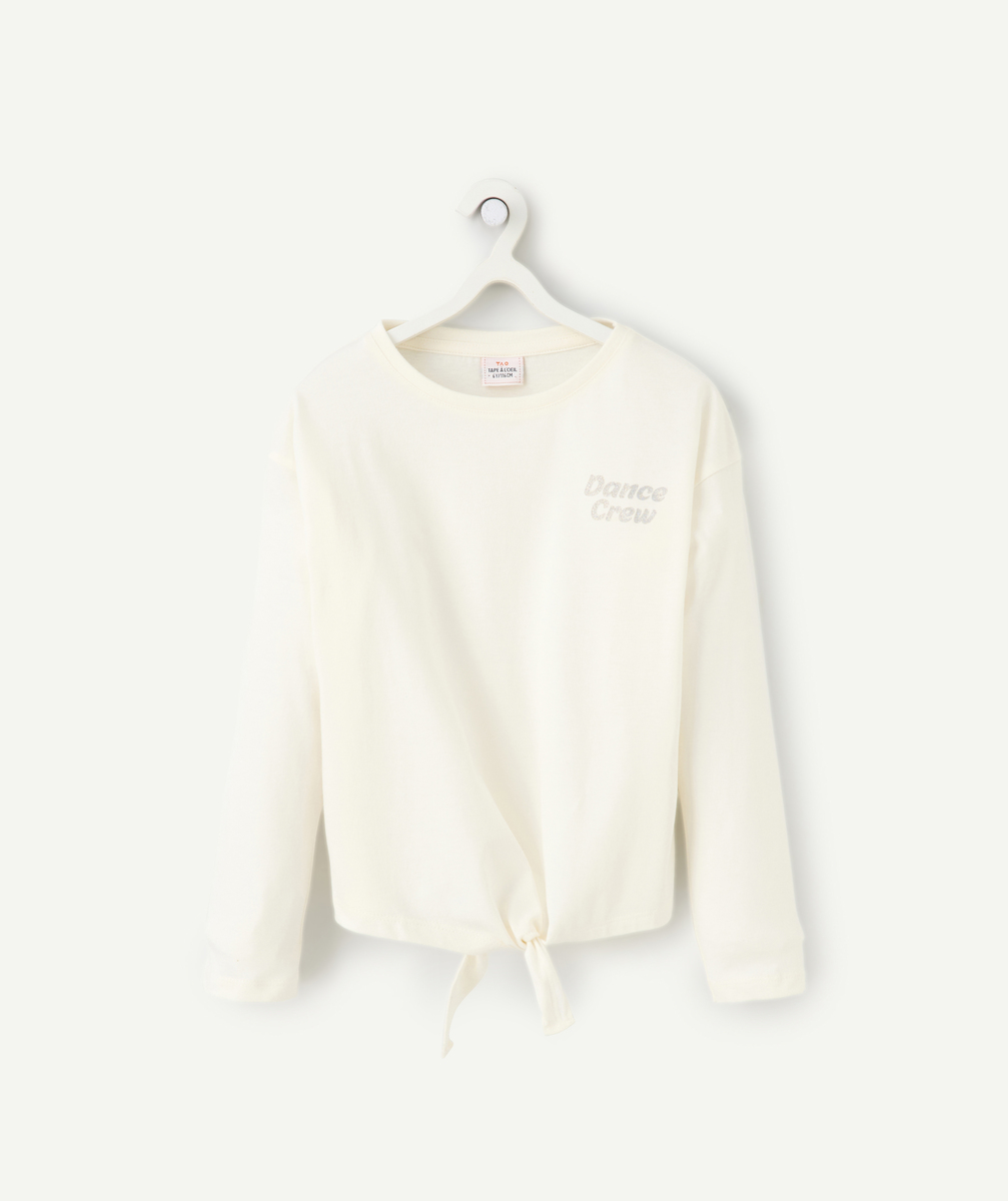 Tee-shirt fille en coton bio à manches longues écru - 10 A