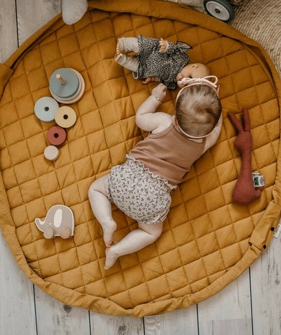 Tapis d'éveil bébé en coton jaune moutarde et blanc D125 MINI