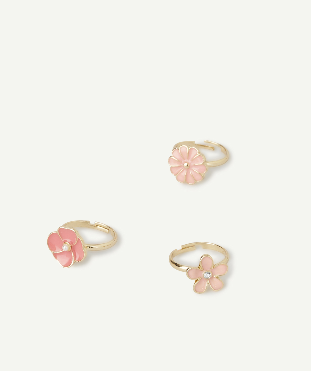 Les 3 bagues couleur dorée fleurs - TU