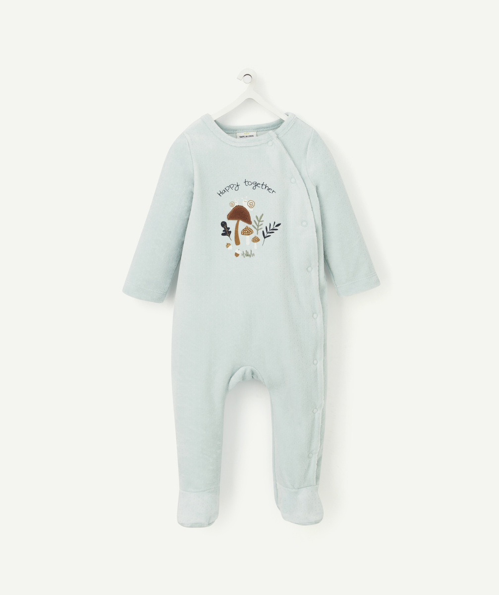 Le dors bien en velours bleu en coton biologique avec message - 9 M