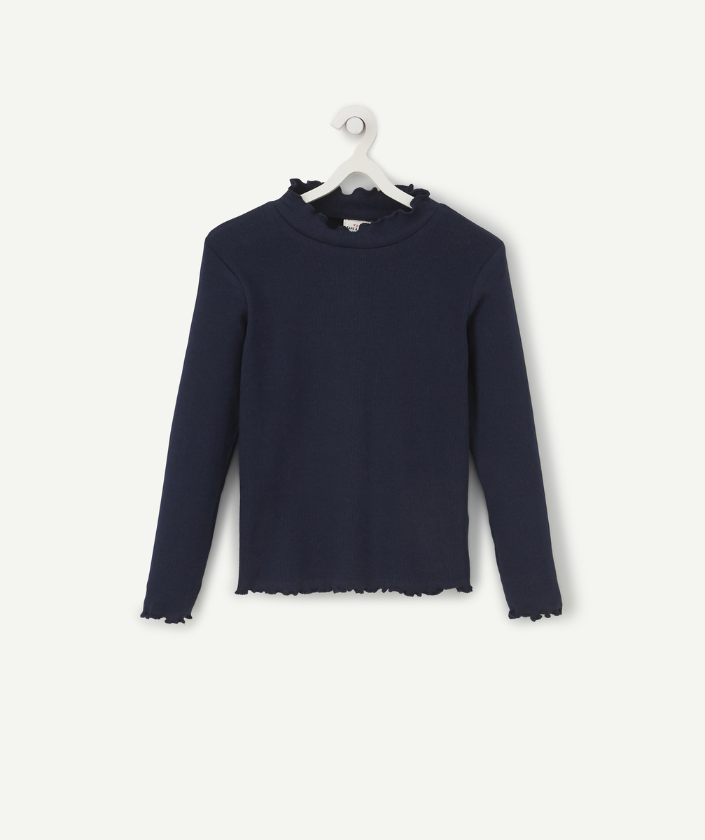 Sous-pull bleu marine avec détails volantés fille - 2 A