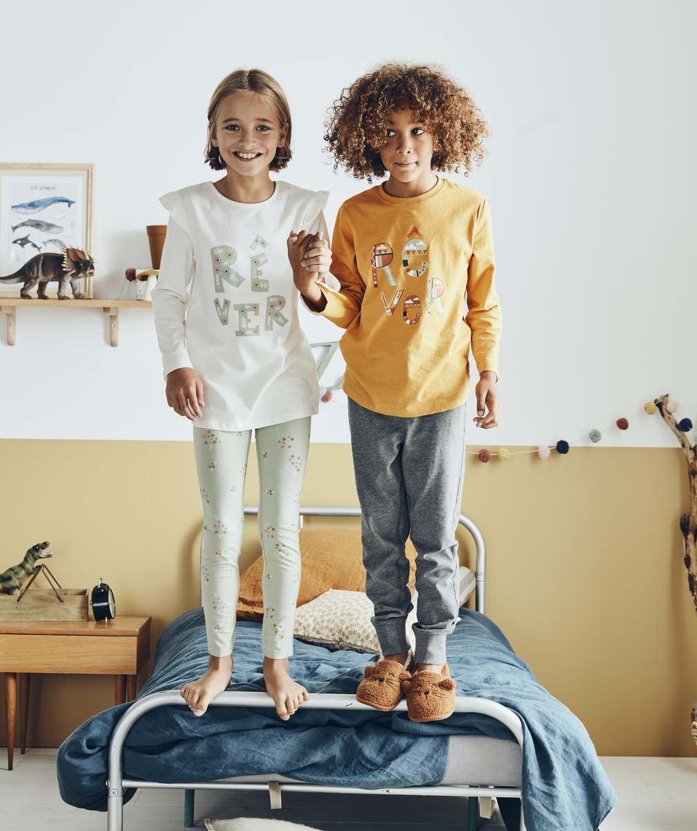 Pyjama fille écru et vert avec message rêver fleuri - 2 A